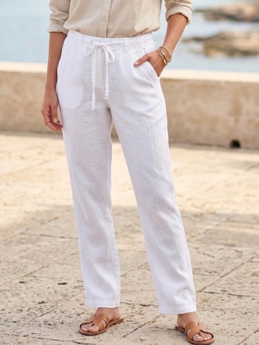 Point Zero Straight Leg 100% Linen Drawstring Pants